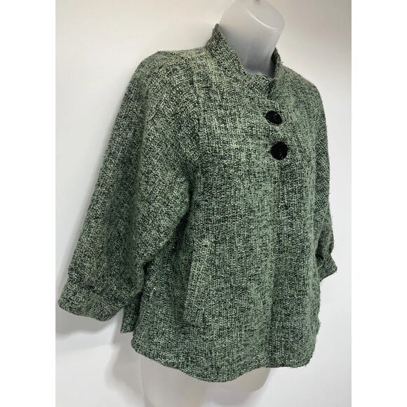 CMC Womans Sweater Cardigan Green Detail Woven Knit USA Made Size XS - Picture 2 of 6